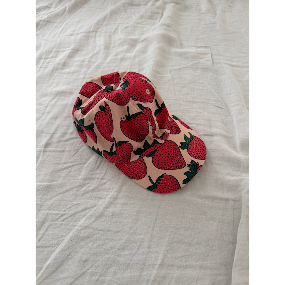 BAGGU Strawberry Print Baseball Cap Pink Red Organic Cotton Adjustable Hat RARE